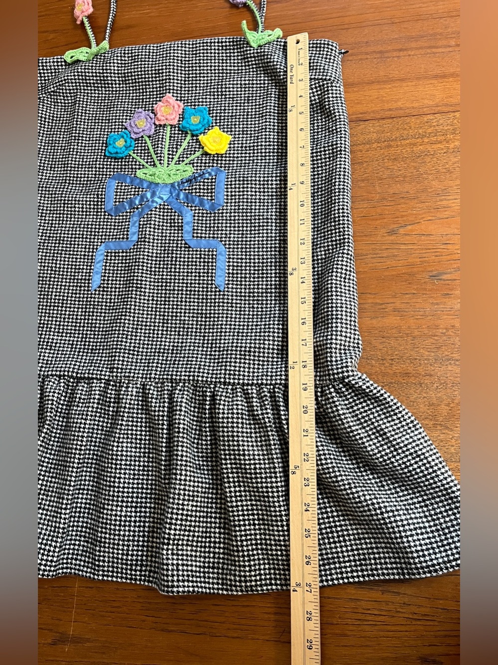 NWOT Teddy Fresh Houndstooth Drop Waist Dress Crochet Bouquet Sz L Maximalism - Picture 7 of 9